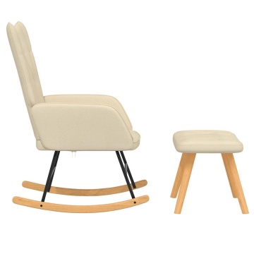 Scaun balansoar cu taburet, crem, textil - Img 4