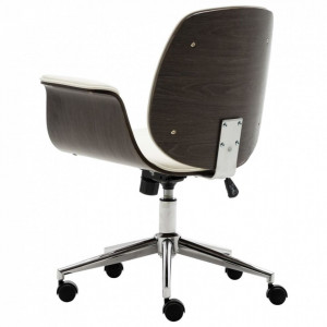 Scaun de birou, alb, lemn curbat și piele ecologică - Img 3