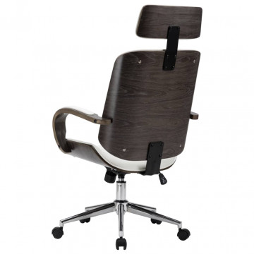 Scaun de birou rotativ, alb, piele ecologică și lemn curbat - Img 6