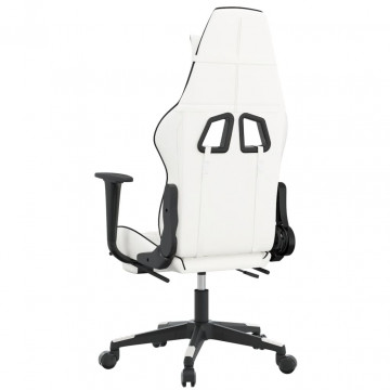 Scaun de gaming cu suport picioare, alb/negru, piele ecologică - Img 8