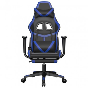 Scaun de gaming cu suport picioare, negru/albastru, piele eco - Img 3