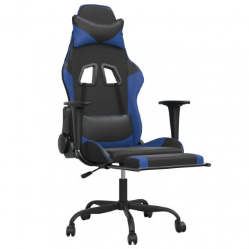 Scaun de gaming cu suport picioare, negru/albastru, piele eco - Img 5