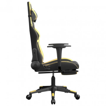 Scaun de gaming cu suport picioare negru/auriu, piele ecologică - Img 4