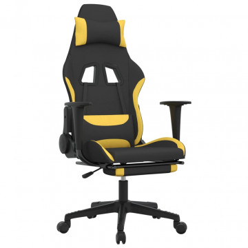 Scaun de gaming cu suport picioare, negru și galben, textil - Img 2