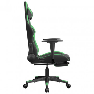 Scaun de gaming cu suport picioare negru/verde, piele ecologică - Img 4