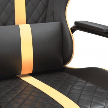 Scaun de gaming de masaj, negru și auriu, piele ecologică - Img 7