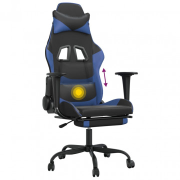 Scaun de gaming masaj/suport picioare negru&albastru piele eco - Img 7