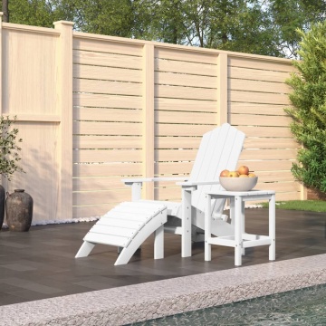 Scaun de grădină Adirondack cu masă și taburet, alb, HDPE - Img 1