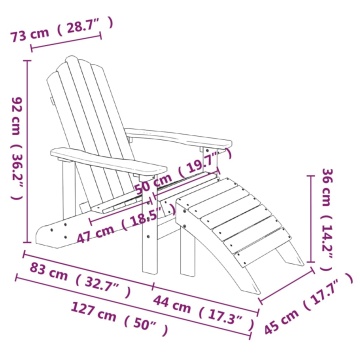 Scaun de grădină Adirondack cu masă și taburet, alb, HDPE - Img 6