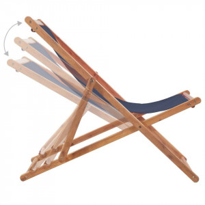 Scaun de plajă pliabil, albastru, textil și cadru din lemn - Img 6