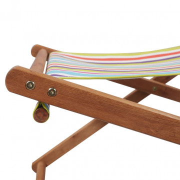 Scaun de plajă pliabil, multicolor, textil și cadru din lemn - Img 6