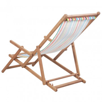 Scaun de plajă pliabil, multicolor, textil și cadru din lemn - Img 2