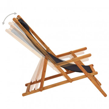 Scaun de plajă pliabil, negru, lemn masiv de eucalipt, textil - Img 2