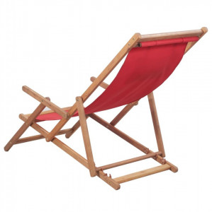Scaun de plajă pliabil, roșu, textil și cadru din lemn - Img 4