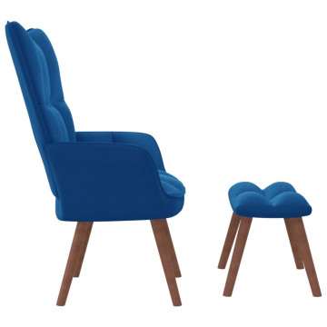 Scaun de relaxare cu taburet, albastru, catifea - Img 2