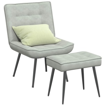 Scaun de relaxare cu taburet, gri deschis, catifea - Img 1