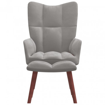 Scaun de relaxare cu taburet, gri deschis, catifea - Img 2