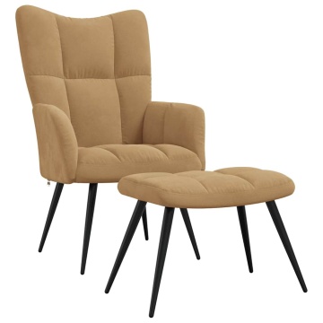 Scaun de relaxare cu taburet, maro, catifea - Img 2