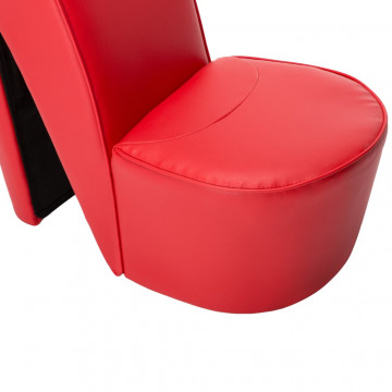 Scaun, design toc înalt, roșu, piele ecologică - Img 4