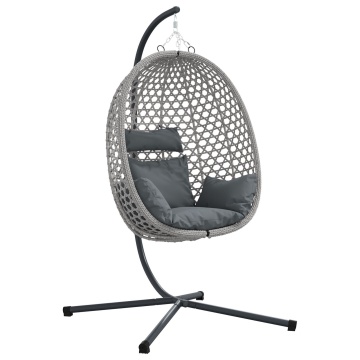 Scaun Egg Suspendat cu Suport Gri din Răchită - Img 2