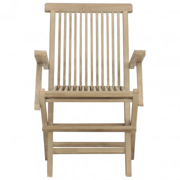 Scaune de grădină pliante 2 buc. gri 56x61x89 cm lemn masiv tec - Img 4