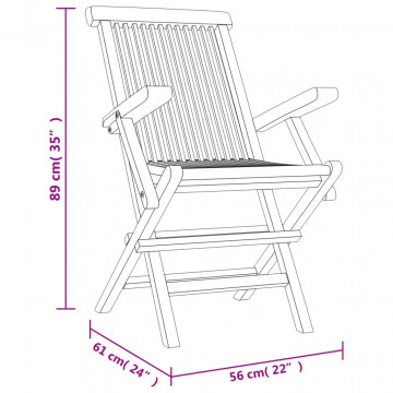 Scaune de grădină pliante 2 buc. gri 56x61x89 cm lemn masiv tec - Img 7