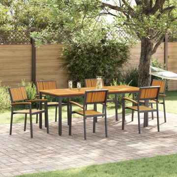 Scaune de grădină stacking 6 pcs Oțel negru și lemn solid de acacia - Img 1