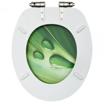 Scaune WC capac silențios, 2 buc., verde, MDF, model stropi - Img 5
