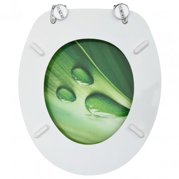Scaune WC cu capac, 2 buc., MDF, verde, model stropi de apă - Img 5