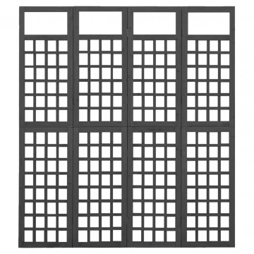 Separator cameră cu 4 panouri negru 161x180 cm nuiele lemn brad - Img 3