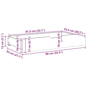 Sertare de pat, 2 buc., 90x55x16 cm, alb, lemn masiv de pin - Img 7