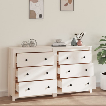 Servantă, alb, 140x35x80 cm, lemn masiv de pin - Img 3