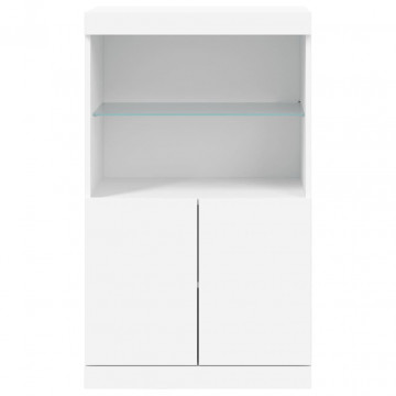 Servantă cu lumini LED, alb, 60,5x37x100 cm - Img 5