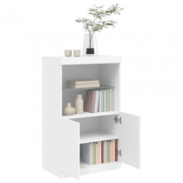 Servantă cu lumini LED, alb, 60,5x37x100 cm - Img 8