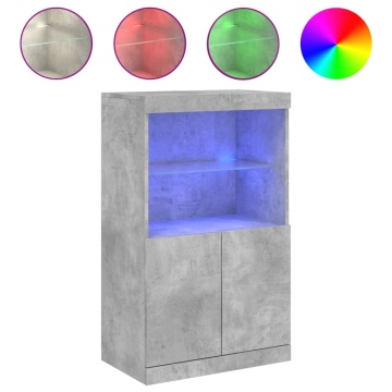 Servantă cu lumini LED, gri beton, 60,5x37x100 cm - Img 2