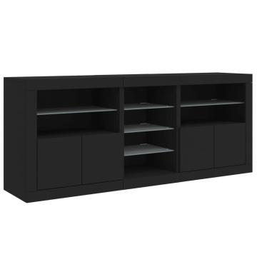 Servantă cu lumini LED, negru, 181,5x37x67 cm - Img 5