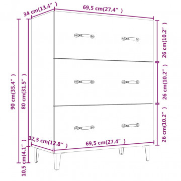 Servantă, gri beton, 69,5x34x90 cm, lemn prelucrat - Img 7