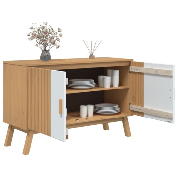 Servantă OLDEN, alb și maro, 114x43x73,5 cm, lemn masiv pin - Img 5