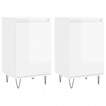 Servante, 2 buc., alb extralucios, 40x35x70 cm, lemn prelucrat - Img 2