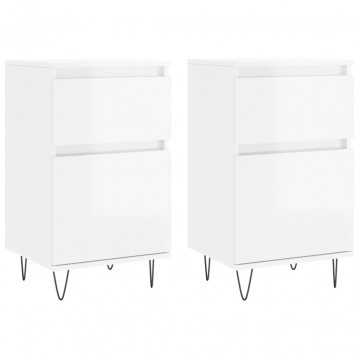 Servante, 2 buc., alb extralucios, 40x35x70 cm, lemn prelucrat - Img 2