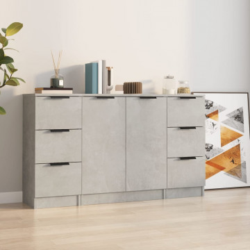 Servante, 3 piese, gri beton, lemn prelucrat - Img 1