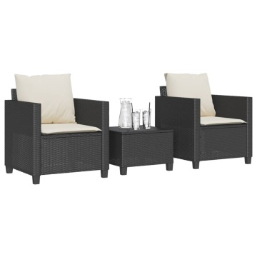 Set bistro cu perne, 3 piese, negru, poliratan - Img 1