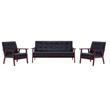 Set canapea, 3 piese., negru, piele artificială - Img 1