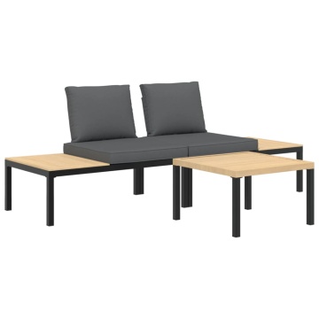 Set canapea de grădină, 3 piese, cu perne, negru, aluminiu - Img 2