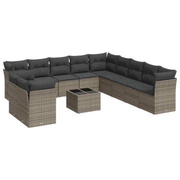 Set canapea de grădină cu perne, 12 piese, gri, poliratan - Img 2