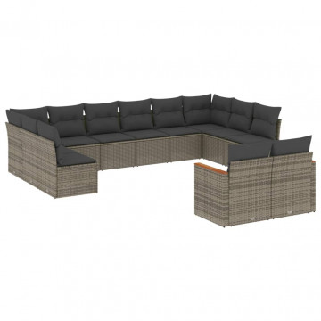 Set canapea de grădină cu perne, 12 piese, gri, poliratan - Img 2
