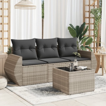 Set canapea de grădină cu perne, 4 piese, gri deschis poliratan - Img 1