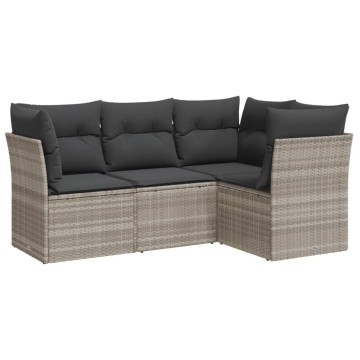 Set canapea de grădină cu perne, 4 piese, gri deschis poliratan - Img 2