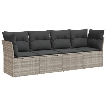 Set canapea de grădină cu perne, 4 piese, gri deschis poliratan - Img 2