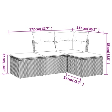 Set canapea de grădină cu perne, 4 piese, gri, poliratan - Img 3